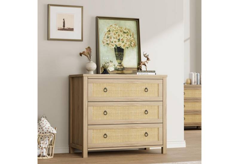 GarveeMore Kommode Kommode mit 3 Schubladen aus Rattan von GarveeMore