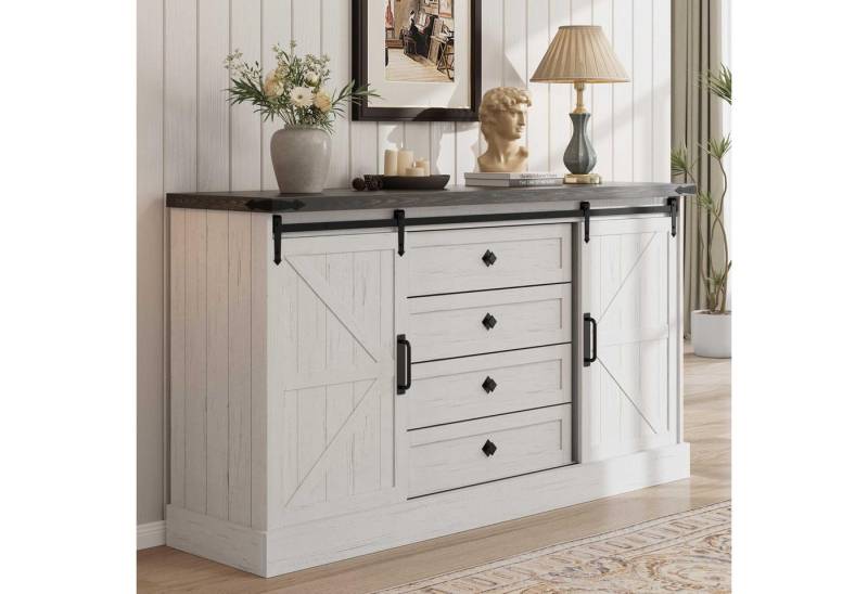 GarveeMore Kommode Kommode mit 4 Schubladen und Schiebetüren im Scheunentor-Stil GarveeMore Kommode Kommode mit 4 Schubladen und Schiebetüren im Scheunentor-Stil von GarveeMore