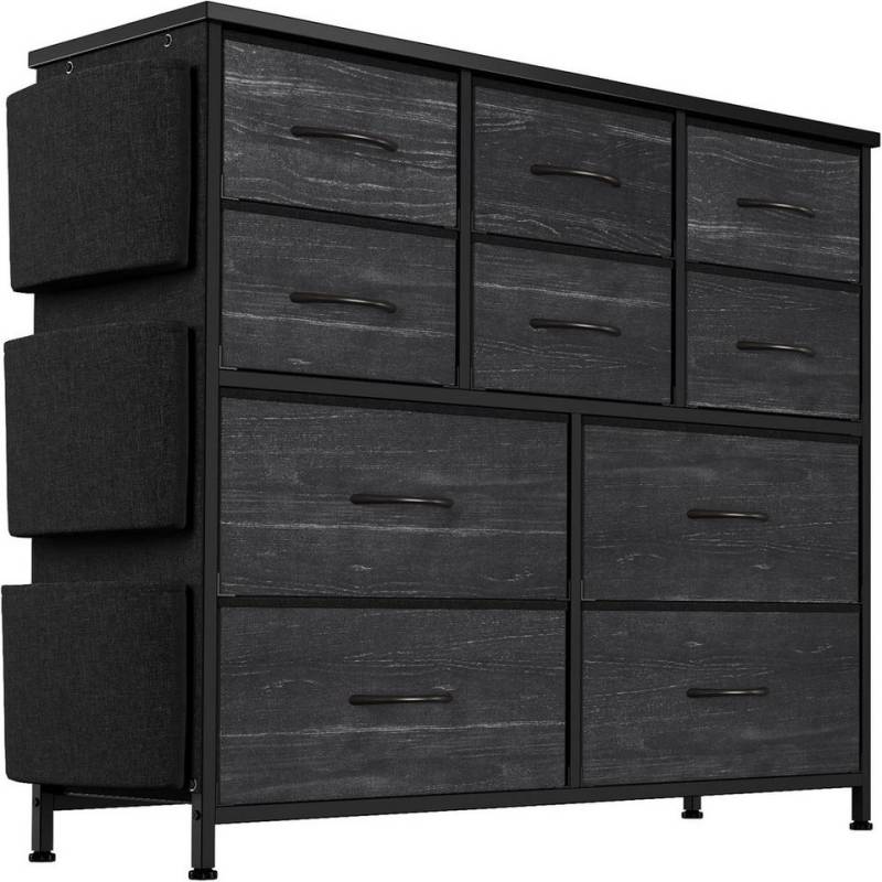 GarveeMore Kommode mit 10 Schubladen,3 Seitentaschen und 2 Haken,stabiler Metallrahmen, 6 mittlere Schubladen und 4 große Schubladen,100x99x30cm von GarveeMore