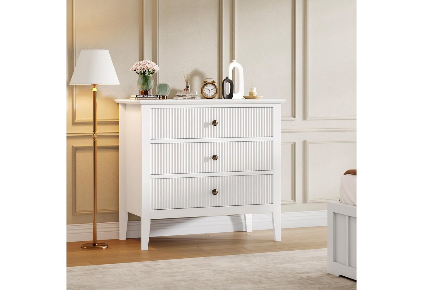 GarveeMore Kommode mit 3 Schubladen,Holzkommode mit geriffeltem Design, mit Metallbeinen und Kippschutz-Set für Schlafzimmer oder Wohnzimmer GarveeMore Kommode mit 3 Schubladen,Holzkommode mit geriffeltem Design, mit Metallbeinen und Kippschutz-Set für Schlafzimmer oder Wohnzimmer von GarveeMore