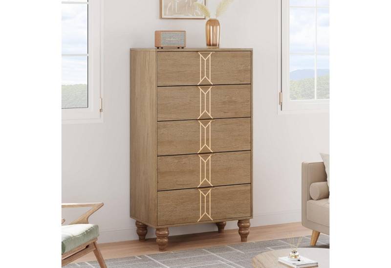 GarveeMore Kommode mit 5 Schubladen,Sideboard aus Holz mit Metallgriffe,60x40x125cm, Schubladenkommode Mehrzweckschrank Flurschrank für Schlafzimmer Büro von GarveeMore