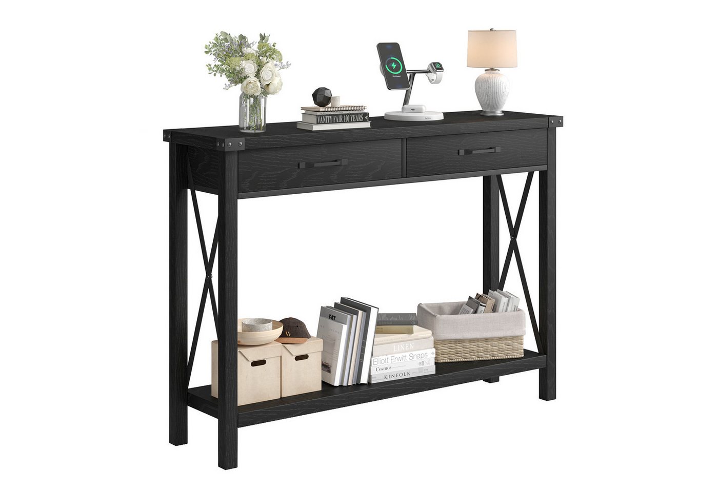 GarveeMore Konsolentisch,Beistelltisch mit 2 Schubladen und 1 regal,110x30x78cm, Holzkonsolentisch,Sofatisch für Eingangsbereich,Wohnzimmer,Flur,Foye von GarveeMore
