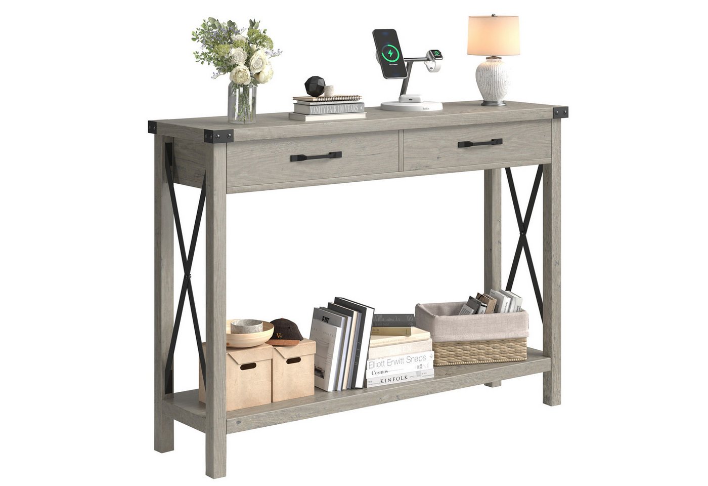 GarveeMore Konsolentisch Konsolentisch,Konsole,Eingangsmöbel mit 2 Schubladen,110x30x78cm von GarveeMore