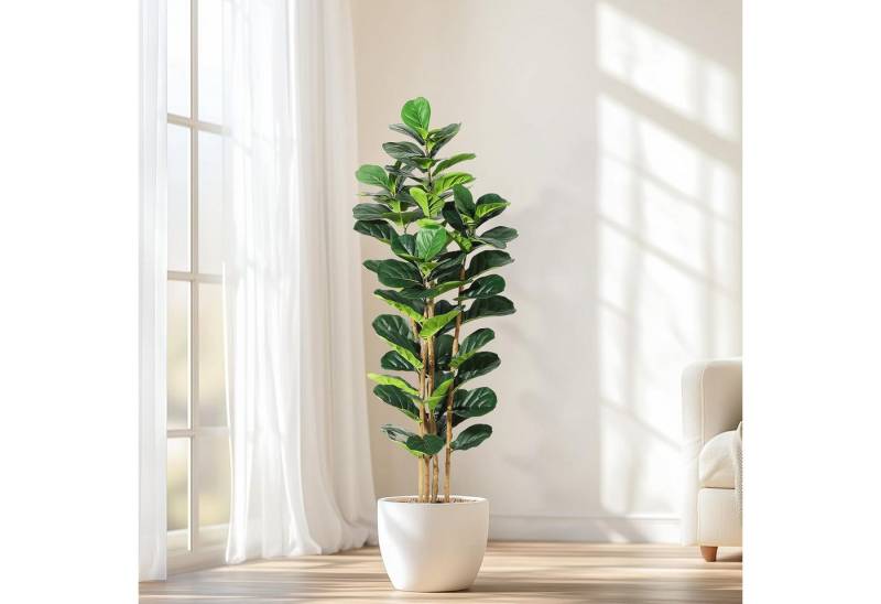 GarveeMore Kübelpflanzen Faux Fiddle Leaf Feigenbaum mit weißem Topf,Faux Bäume mit künstlichen von GarveeMore
