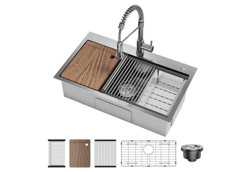 GarveeMore Küchenspüle Edelstahl Tropfen in Küchenspülen mit Ziehen Sie die Feder Wasserhahn GarveeMore Küchenspüle Edelstahl Tropfen in Küchenspülen mit Ziehen Sie die Feder Wasserhahn von GarveeMore