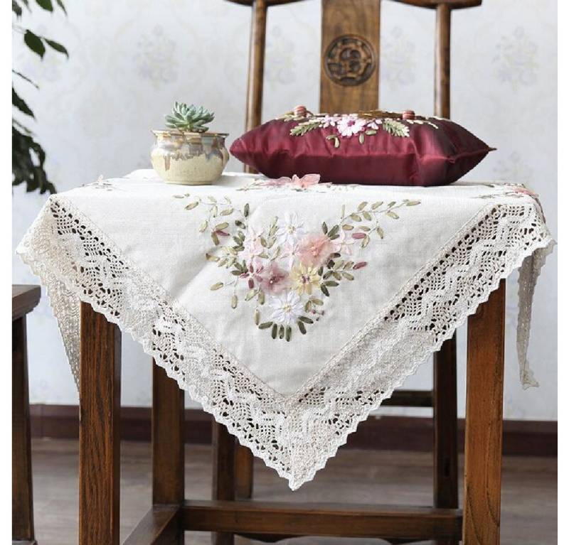 GarveeMore Mitteldecke Cachpib DIY StickereiSet für quadratischen Tisch 90x90cm,nichtfertiges, fabric without hoop for embroidery Set (Need Manual completion) von GarveeMore