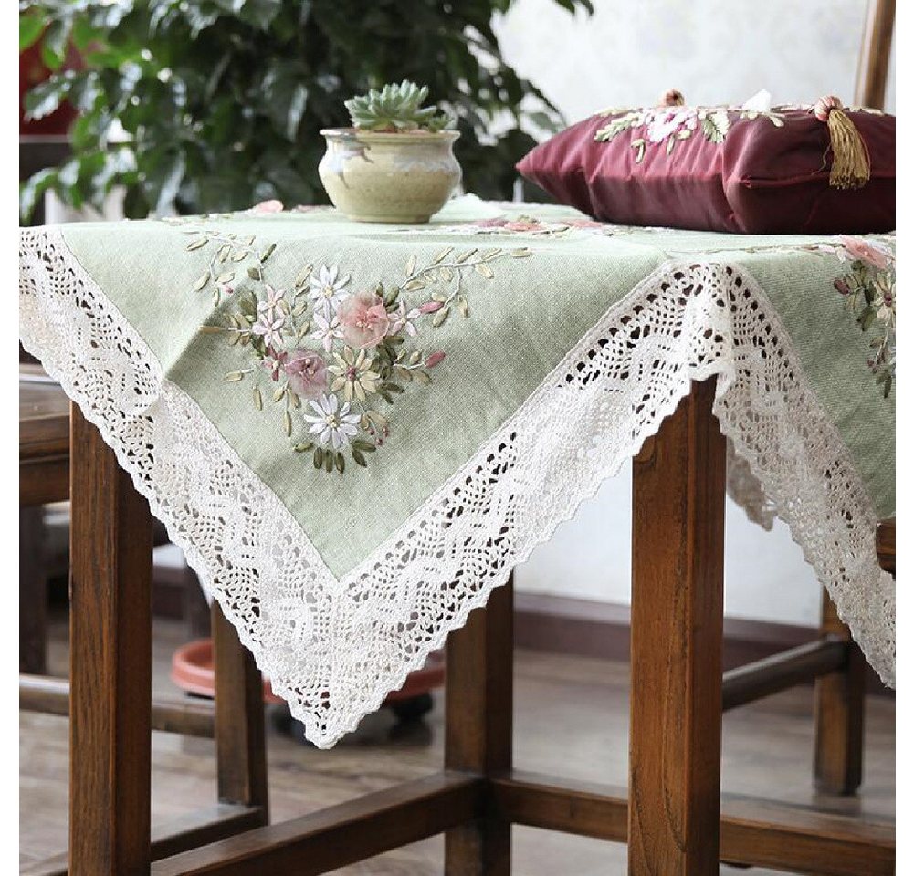 GarveeMore Mitteldecke Cachpib DIY StickereiSet für quadratischen Tisch 90x90cm,nichtfertiges, fabric without hoop for embroidery Set (Need Manual completion) von GarveeMore