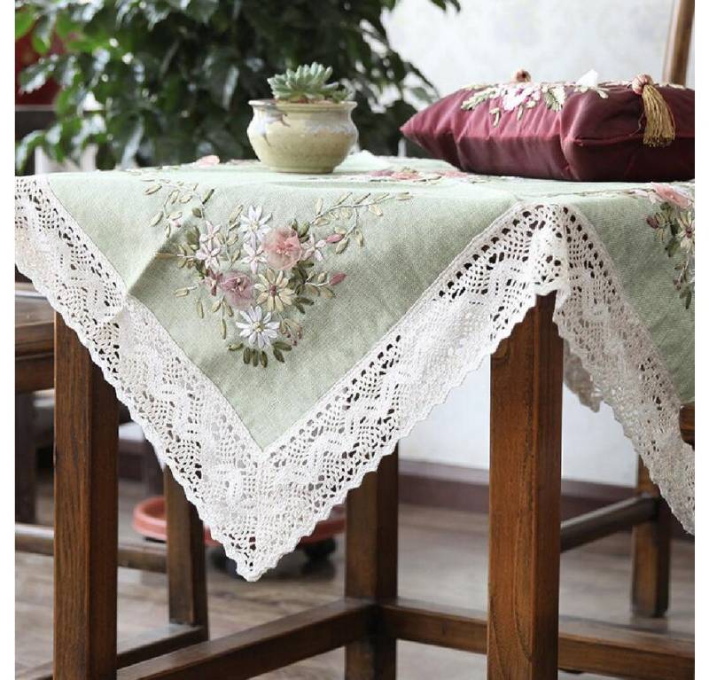 GarveeMore Mitteldecke Cachpib DIY StickereiSet für quadratischen Tisch 90x90cm,nichtfertiges, fabric without hoop for embroidery Set (Need Manual completion) von GarveeMore