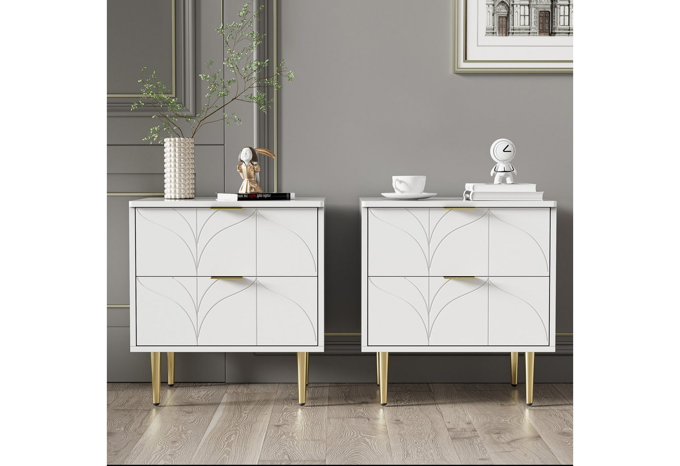 GarveeMore Nachtschrank Nachtschrank,2er Set mit 2 Schubladen Sofatisch Beistelltisch Weiß (2-St) Sofatisch Beistelltisch,mit 2 Schublade, 50x40x54cm von GarveeMore