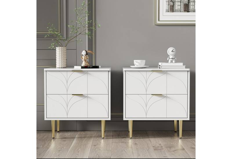 GarveeMore Nachtschrank Nachtschrank,2er Set mit 2 Schubladen Sofatisch Beistelltisch Weiß (2-St) Sofatisch Beistelltisch,mit 2 Schublade, 50x40x54cm von GarveeMore