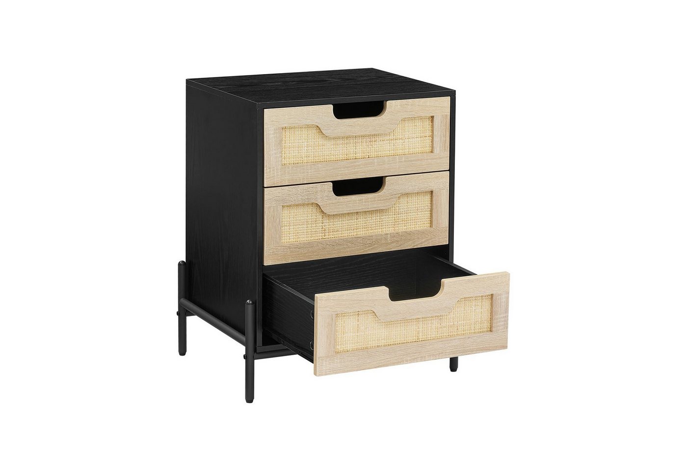 GarveeMore Nachttisch Beistelltisch Rattan mit 3 Schublade 48x40x64 cm von GarveeMore