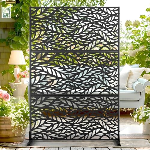 GarveeMore Paravent 3-Teilig Sichtschutz Outdoor Indoor Raumtrenner Terrasse Balkon Sichtschutzwände & -Paneele Freistehende Trennwand Mit Ständer Dekorativer Garten-Sichtschutz, 120x180Cm von GarveeMore