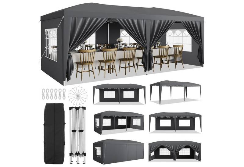 GarveeMore Pavillon Mit 6 Abnehmbaren Seitenwänden,Partyzelt,Überdachungszelt,3 x 6m, Easy Up Kommerzielle Überdachungszelte Mit 3Verstellbaren Höhen von GarveeMore