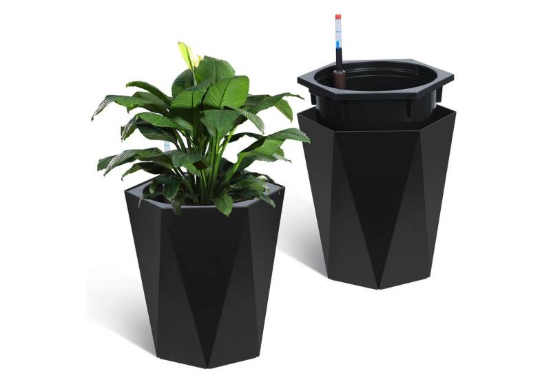 GarveeMore Pflanzkübel 16" Pflanzgefäße selbstbewässernde Pflanztöpfe mit Wasserstandsanzeige, Pflanzgefäße für den Außenbereich mit Rädern,Blumentöpfe Innenbereich von GarveeMore