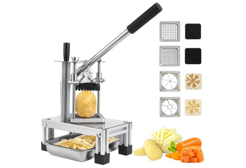GarveeMore Pommesschneider Pommesschneider Edelstahl Pommes-Frites-Schneider mit 4 Ersatzklingen, Gemüse-Obst-Hacker für Kartoffeln,Zwiebeln,Karotten,Gurken,55x26x16cm von GarveeMore