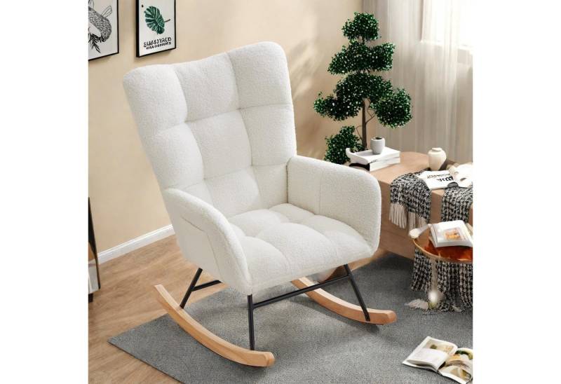 GarveeMore Schaukelstuhl mit Kissen,Teddystoff,Relaxstuhl,Stillsessel,Schaukelsessel, Schaukelstuhl mit Relaxfunktion,Mit 2 Seitentaschen von GarveeMore