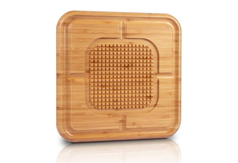 GarveeMore Schneidebrett Schneidebrett zum Tranchieren Bambusbrett mit Saftrille für KücheBrett, 33.5X33.5X3.8cm Holz-Schneidebrett Umkehrbar Serviertablett mit Spikes von GarveeMore