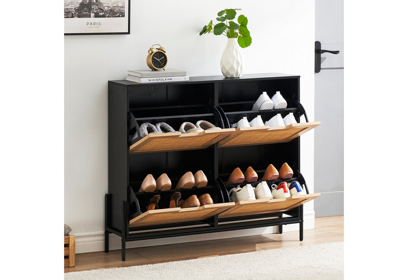 GarveeMore Schuhschrank Schuhkipper Schuhkommode mit 4 Klappen mit 8 Einstellbar Ablageflächen mit 4 Klappen Schuhschrank schmal Schuhregal mit 8 Ablageflächen GarveeMore Schuhschrank Schuhkipper Schuhkommode mit 4 Klappen mit 8 Einstellbar Ablageflächen mit 4 Klappen Schuhschrank schmal Schuhregal mit 8 Ablageflächen von GarveeMore