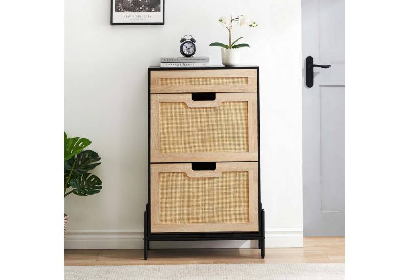 GarveeMore Schuhschrank Schuhschrank aus Rattan mit 2 Klapptüren und 1 Schublade von GarveeMore