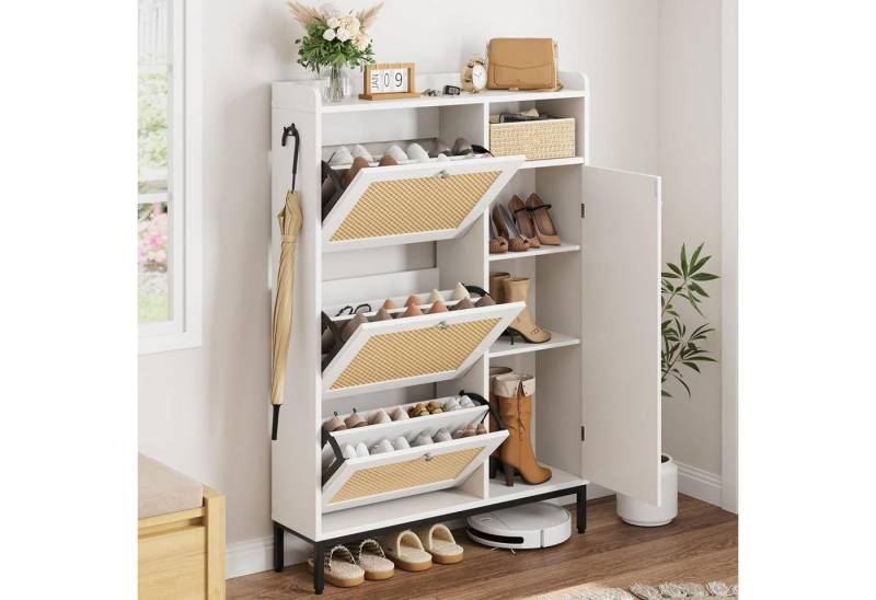 GarveeMore Schuhschrank aus Rattan mit 3 Klappschubladen und 4-stufiger Schuhschrank Schuhschrank mit verstellbaren Regalen für Eingang,Flur,Wohnzimmer GarveeMore Schuhschrank aus Rattan mit 3 Klappschubladen und 4-stufiger Schuhschrank Schuhschrank mit verstellbaren Regalen für Eingang,Flur,Wohnzimmer von GarveeMore