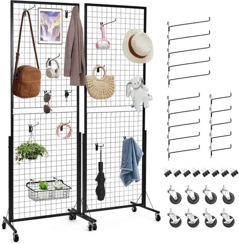 GarveeMore Regalelement 61x170cm,Gitterwandpaneel-Displayständer mit dreieckigem T-Fuß, 2-tlg., Handwerksausstellungen und Einzelhandelsdisplays mit 8 Clips,15 Haken von GarveeMore