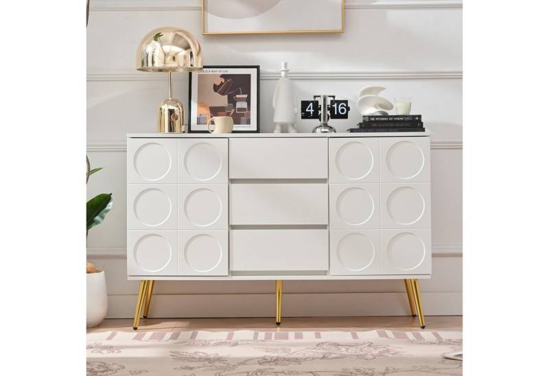 GarveeMore Sideboard Kommode mit 3 Schubladen und 2 Türen weiß von GarveeMore