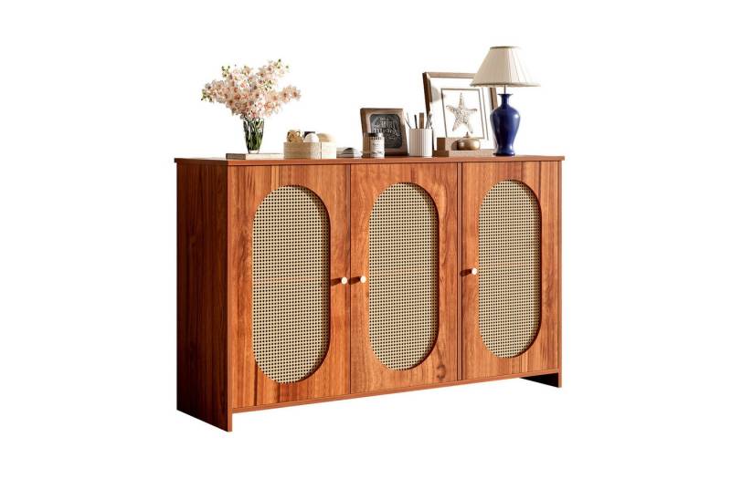 GarveeMore Sideboard Sideboard Küchenschrank,großem Stauraum, mit 3 Türen, Buffetschrank, 125x38x78cm(Nussbaum) von GarveeMore