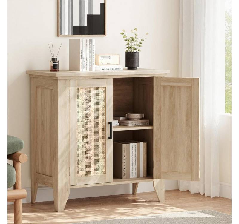 GarveeMore Sideboard rattan mit 2 Türen und verstellbaren Regalen,76x40x80cm, Küchenschrank,BuffetSchrank für Wohnzimmer,Esszimmer,Flur von GarveeMore