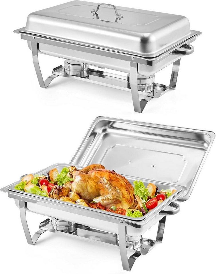 GarveeMore Speisenwärmer 7.5L rechteckiger Edelstahl-Chafing-Dishes und Warmhaltebehälter, (2-tlg), 7.5L-Edelstahl-Sets mit Deckel,Buffet-Präsentation für Partys von GarveeMore