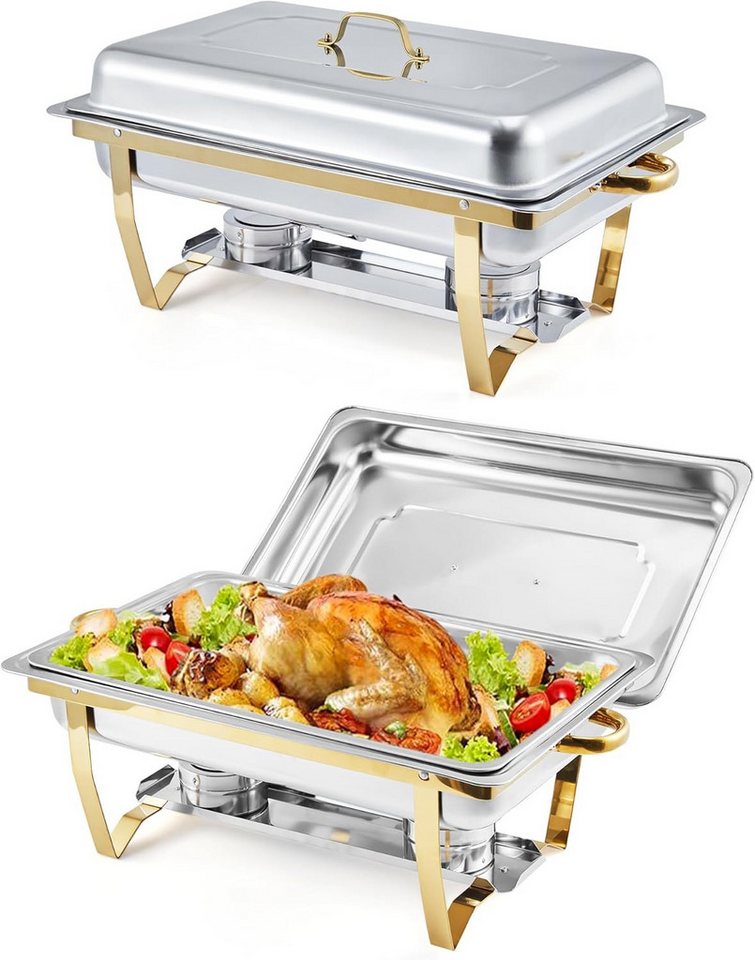 GarveeMore Speisenwärmer 7.5L rechteckiger Edelstahl-Chafing-Dishes und Warmhaltebehälter, (2-tlg), 7.5L-Edelstahl-Sets mit Deckel,Buffet-Präsentation für Partys von GarveeMore