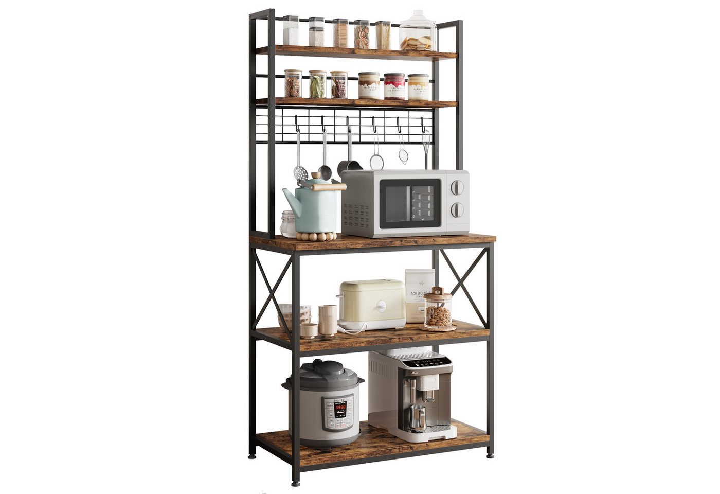 GarveeMore Standregal Mikrowellen-Regal Küchenregal-Standregal mit 5 Regalebenen und 6 Haken GarveeMore Standregal Mikrowellen-Regal Küchenregal-Standregal mit 5 Regalebenen und 6 Haken von GarveeMore