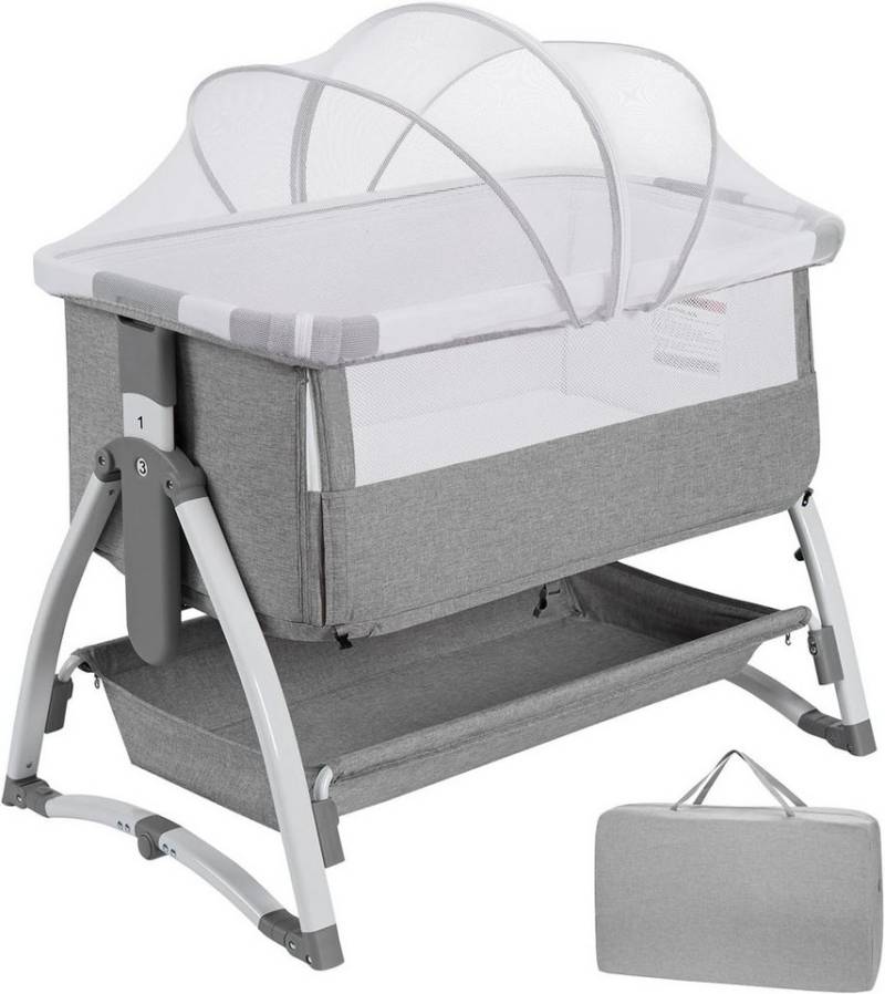 GarveeMore Beistellbett 4-in-1 mit Matratze und Moskitonetz,7-Fach höhenverstellbar, Babybett mit Schaukel- und Neigungsmodus für 0-36 Monate von GarveeMore