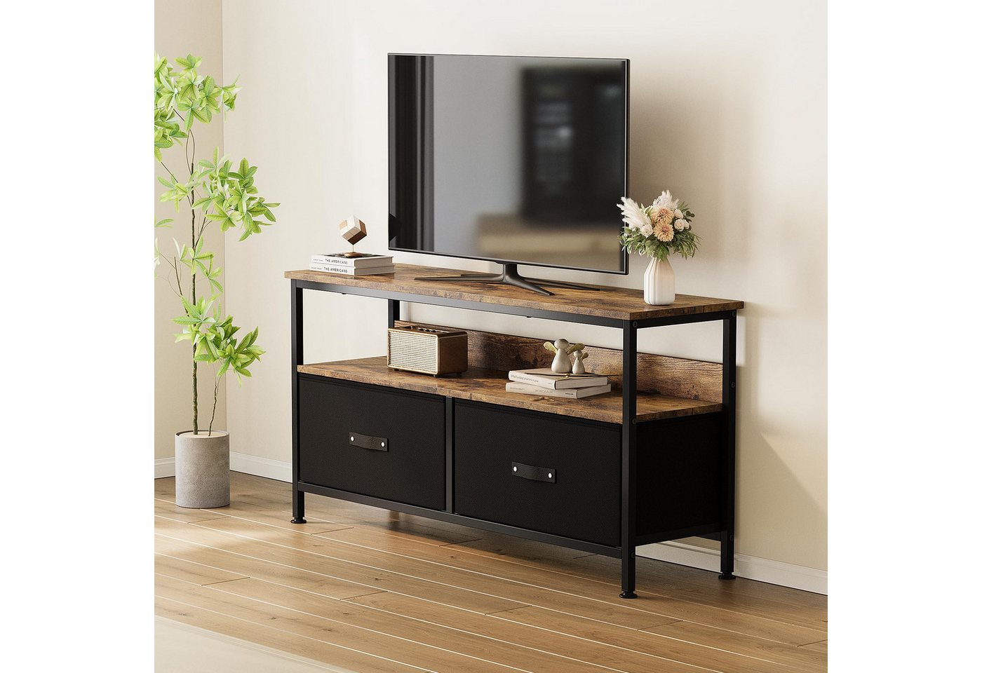 GarveeMore TV-Schrank Kommode TV-Ständer 55 Zoll,Mit 2 Schubladen Und Regalen Media Console 99x57x30cm für Schlafzimmer Kleine TV-Ständer Kommode Wohnzimmer GarveeMore TV-Schrank Kommode TV-Ständer 55 Zoll,Mit 2 Schubladen Und Regalen Media Console 99x57x30cm für Schlafzimmer Kleine TV-Ständer Kommode Wohnzimmer von GarveeMore