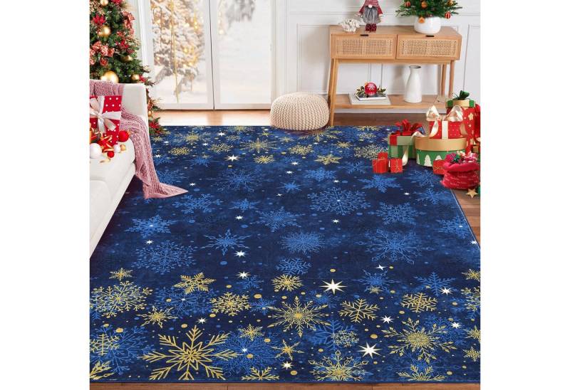 GarveeMore Teppich, rechteckig, Höhe: 7 mm, Festliches Design mit goldenen Akzenten und eleganter Winteroptik von GarveeMore
