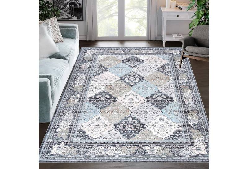 GarveeMore Teppich Waschbarer rutschfester Vintage-Blumen-Teppich mit niedrigem Flor, 120x170cm von GarveeMore