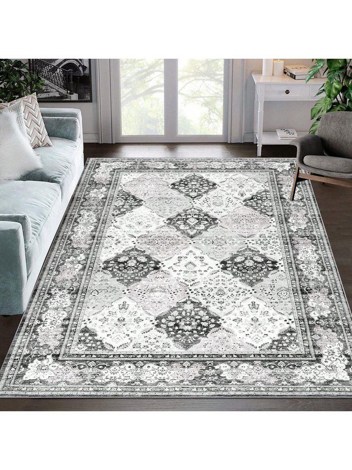 GarveeMore Teppich Waschbarer rutschfester Vintage-Blumen-Teppich mit niedrigem Flor, 160x230cm von GarveeMore