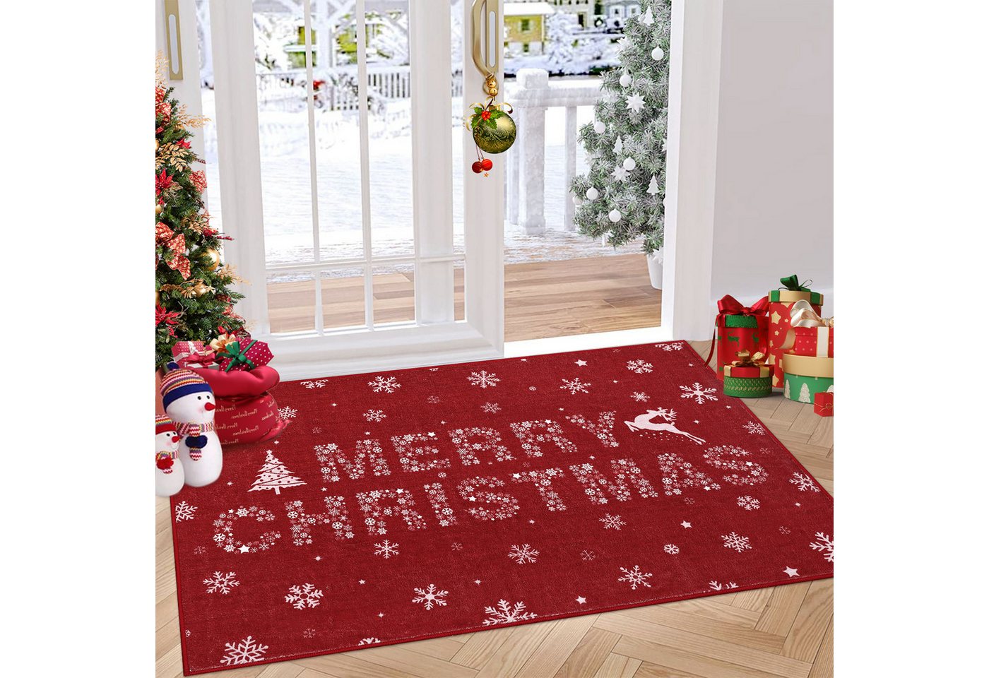 GarveeMore Teppich Wohnzimmer Weihnachtsteppich Waschbar rutschfest Teppich Schneeflocke GarveeMore Teppich Wohnzimmer Weihnachtsteppich Waschbar rutschfest Teppich Schneeflocke von GarveeMore
