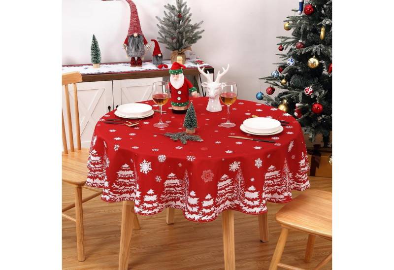 GarveeMore Tischdecke Rote Weihnachts-Tischdecke mit Schneeflocken- und Tannendruck GarveeMore Tischdecke Rote Weihnachts-Tischdecke mit Schneeflocken- und Tannendruck von GarveeMore