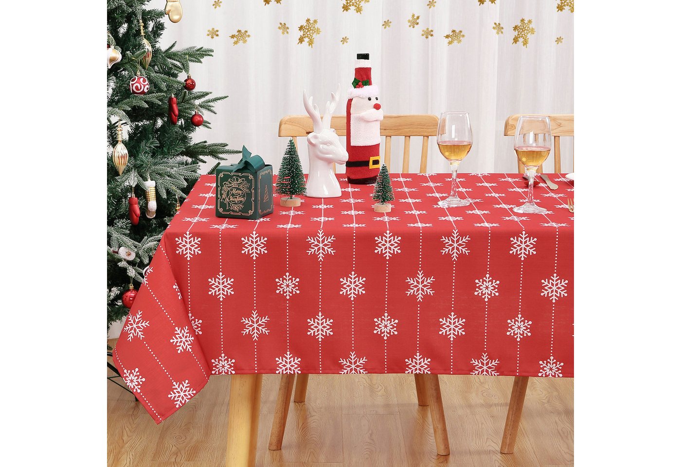 GarveeMore Tischdecke Waschbare Weihnachts-Tischdecke mit Schneeflockenlinienmuster GarveeMore Tischdecke Waschbare Weihnachts-Tischdecke mit Schneeflockenlinienmuster von GarveeMore