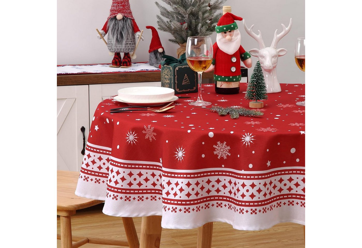 GarveeMore Tischdecke Weihnachts-Schneeflocken-Tischdecke,Wasserabweisend Abwaschbare, Rund 152 cm,Eckig 137x137cm Tischdecke für festliche Partys,Picknicks GarveeMore Tischdecke Weihnachts-Schneeflocken-Tischdecke,Wasserabweisend Abwaschbare, Rund 152 cm,Eckig 137x137cm Tischdecke für festliche Partys,Picknicks von GarveeMore