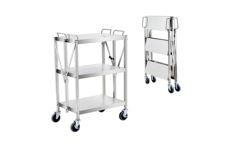 GarveeMore Transportkarren Klappbarer Dienstwagen, 3-Tier Rolling Service Cart mit Rädern von GarveeMore