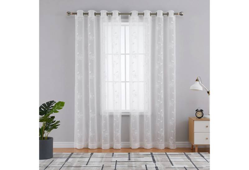 GarveeMore Vorhang Voile-Vorhänge halbtransparent mit Blumenstickerei 140 cm (Breite) von GarveeMore