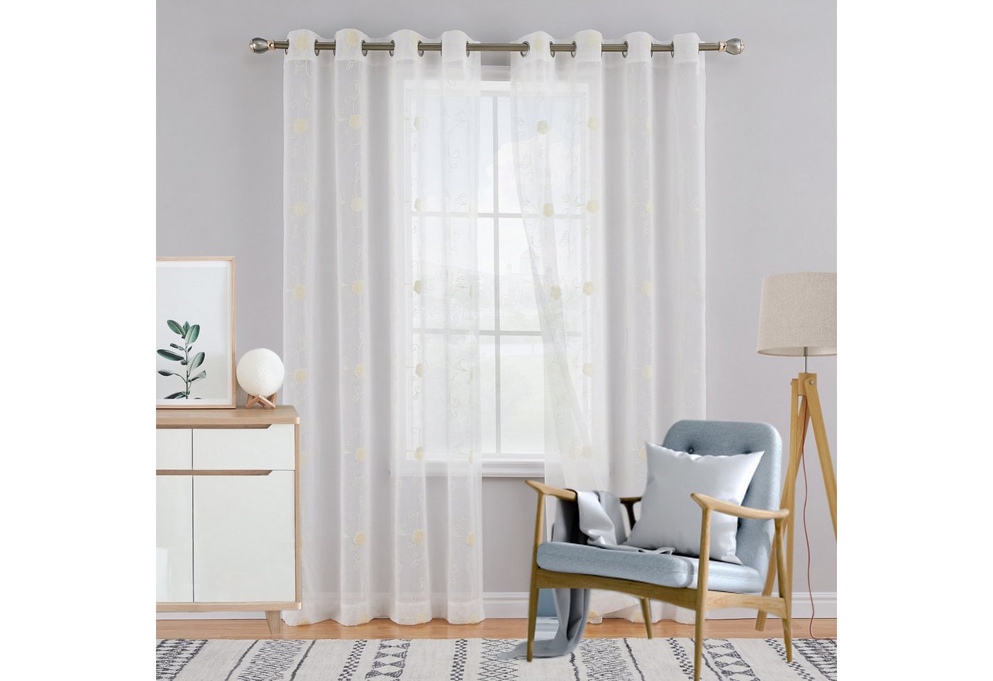 GarveeMore Vorhang Vorhänge mit Blumen Stickerei Muster 2er Set Voile Durchsichtig GarveeMore Vorhang Vorhänge mit Blumen Stickerei Muster 2er Set Voile Durchsichtig von GarveeMore
