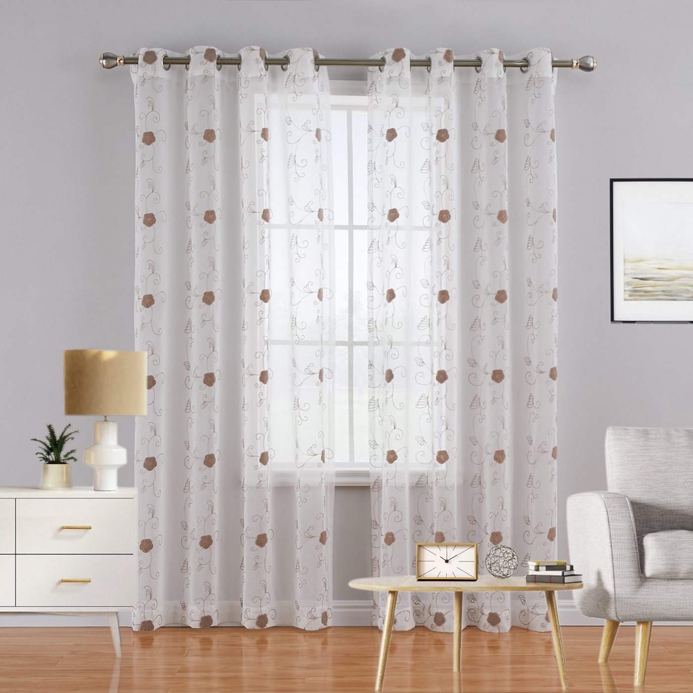 GarveeMore Vorhang Vorhänge mit Blumen Stickerei Muster 2er Set Voile Durchsichtig GarveeMore Vorhang Vorhänge mit Blumen Stickerei Muster 2er Set Voile Durchsichtig von GarveeMore