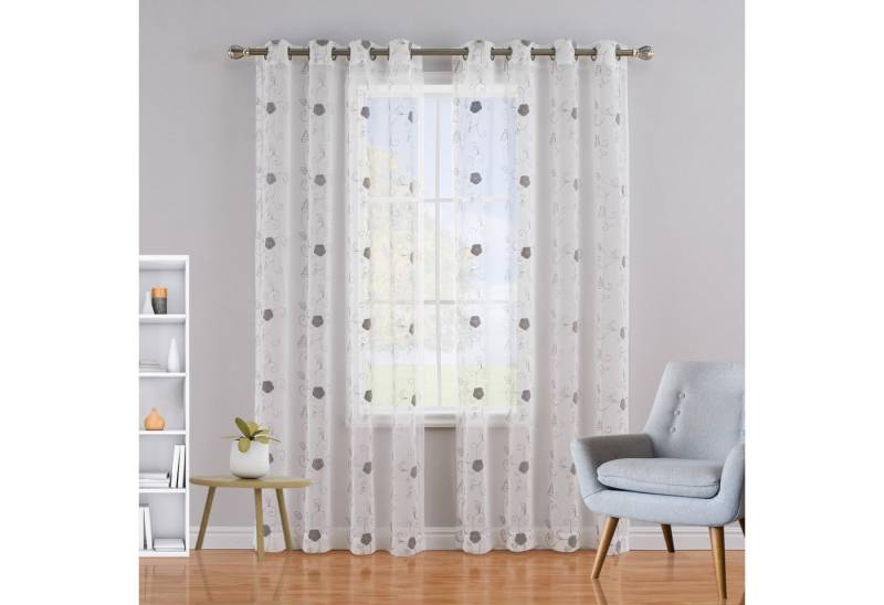 GarveeMore Vorhang Vorhänge mit Blumen Stickerei Muster 2er Set Voile Durchsichtig von GarveeMore