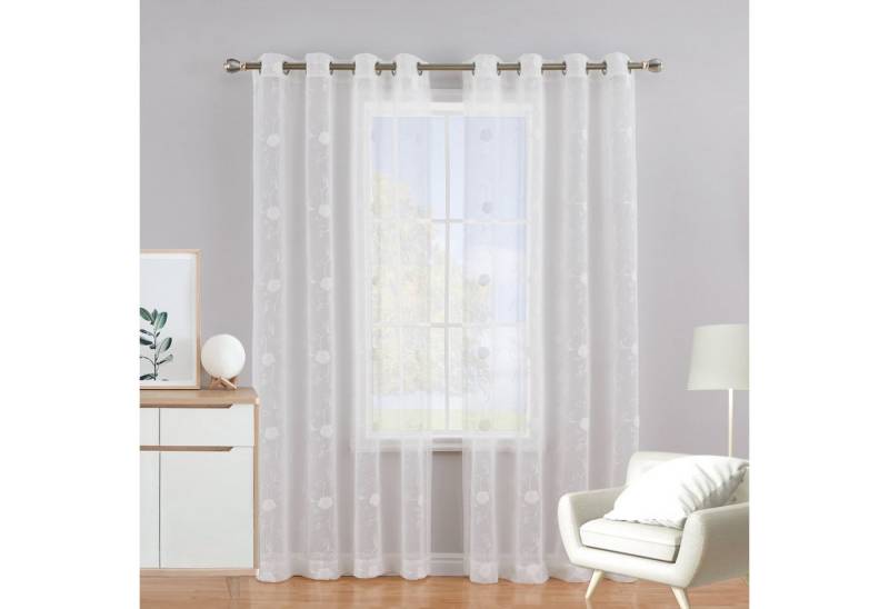 GarveeMore Vorhang Vorhänge mit Blumen Stickerei Muster 2er Set Voile Durchsichtig von GarveeMore