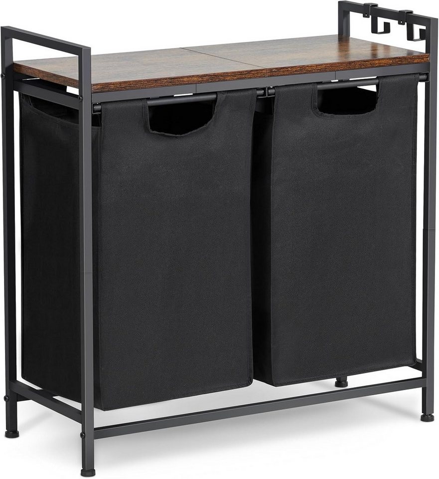 GarveeMore Wäschekorb mit Ablage und 2 Häkchen,2 Fächer,2x46L,73x30x74cm, Wäschesammler mit 2 Abnehmbaren Oxford-Tuchbeuteln und Metallrahmen von GarveeMore