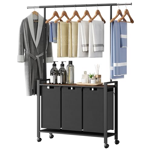 GarveeMore Wäschekorb mit Garderobenständer, 95 x 32.5 x 176cm Wäschesortierer mit Kleiderständer und Ablage, 2 x 49 L Wäschesack Ausziehbar, Wäschesammler, Wäscheschrank Waschesammelbox GarveeMore Wäschekorb mit Garderobenständer, 95 x 32.5 x 176cm Wäschesortierer mit Kleiderständer und Ablage, 2 x 49 L Wäschesack Ausziehbar, Wäschesammler, Wäscheschrank Waschesammelbox von GarveeMore