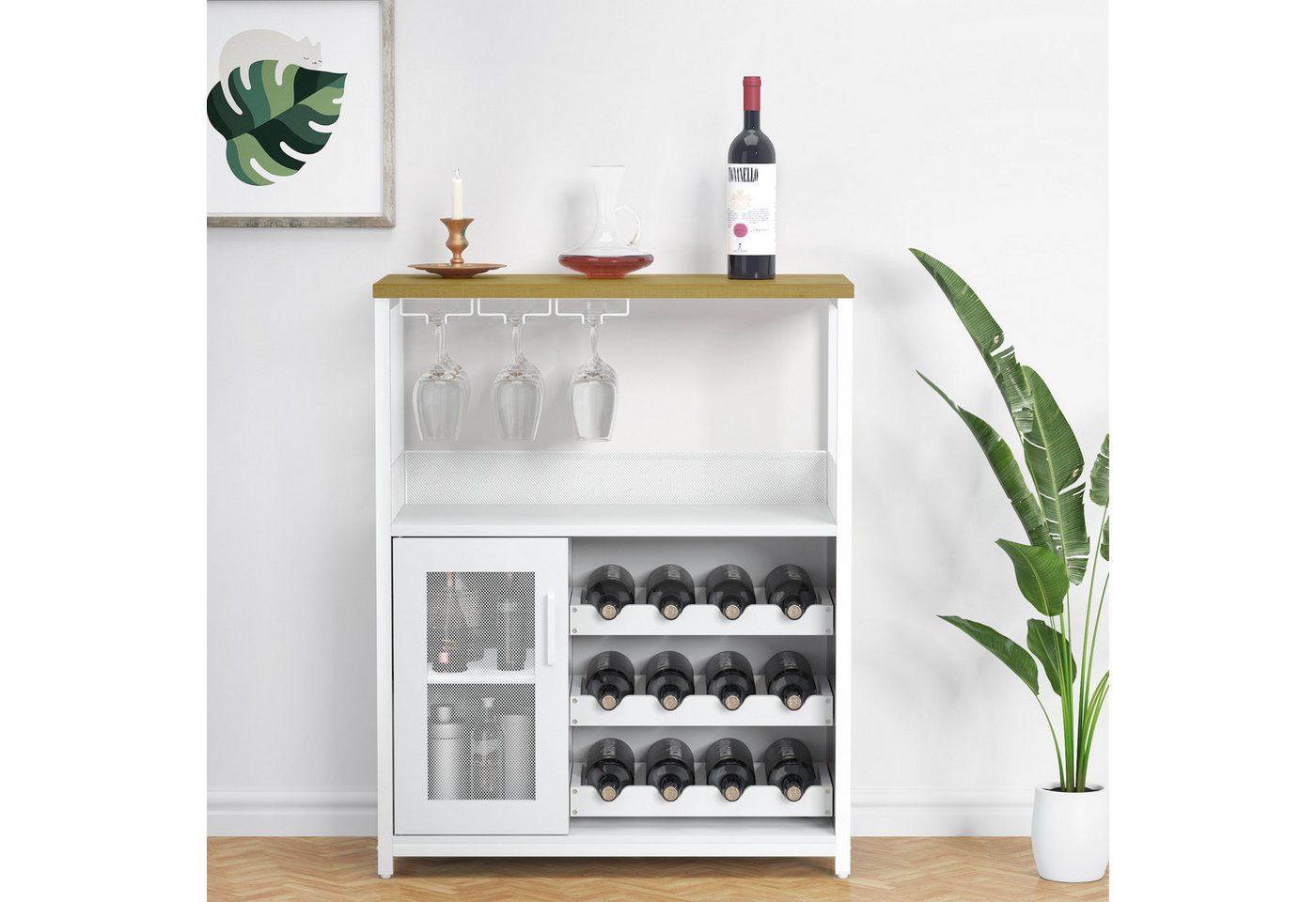 GarveeMore Weinschrank,Barschrank mit Glashalter und Netztür,industrielles Sideboard Weinlagerschrank mit abnehmbarem Weinregal und Stauraum,69x35x92cm GarveeMore Weinschrank,Barschrank mit Glashalter und Netztür,industrielles Sideboard Weinlagerschrank mit abnehmbarem Weinregal und Stauraum,69x35x92cm von GarveeMore