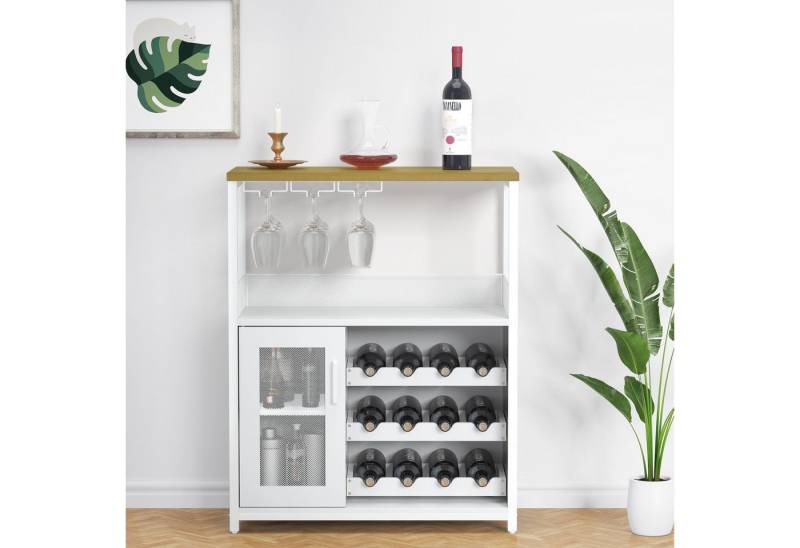 GarveeMore Weinschrank,Barschrank mit Glashalter und Netztür,industrielles Sideboard Weinlagerschrank mit abnehmbarem Weinregal und Stauraum,69x35x92cm von GarveeMore